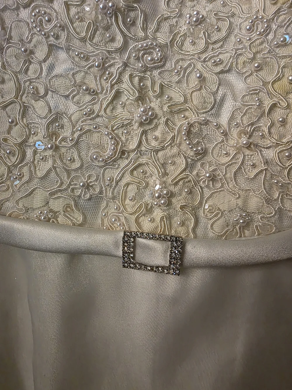 David's Bridal Ivory Beaded A-Line Flower Girl Dress with Bow - Picture 5 of 5
